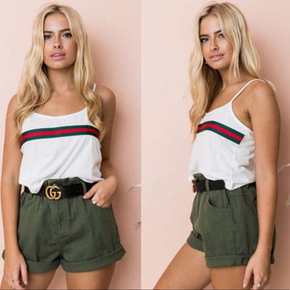 Tops - White Crop Top red green stripe tank BRAND NEW